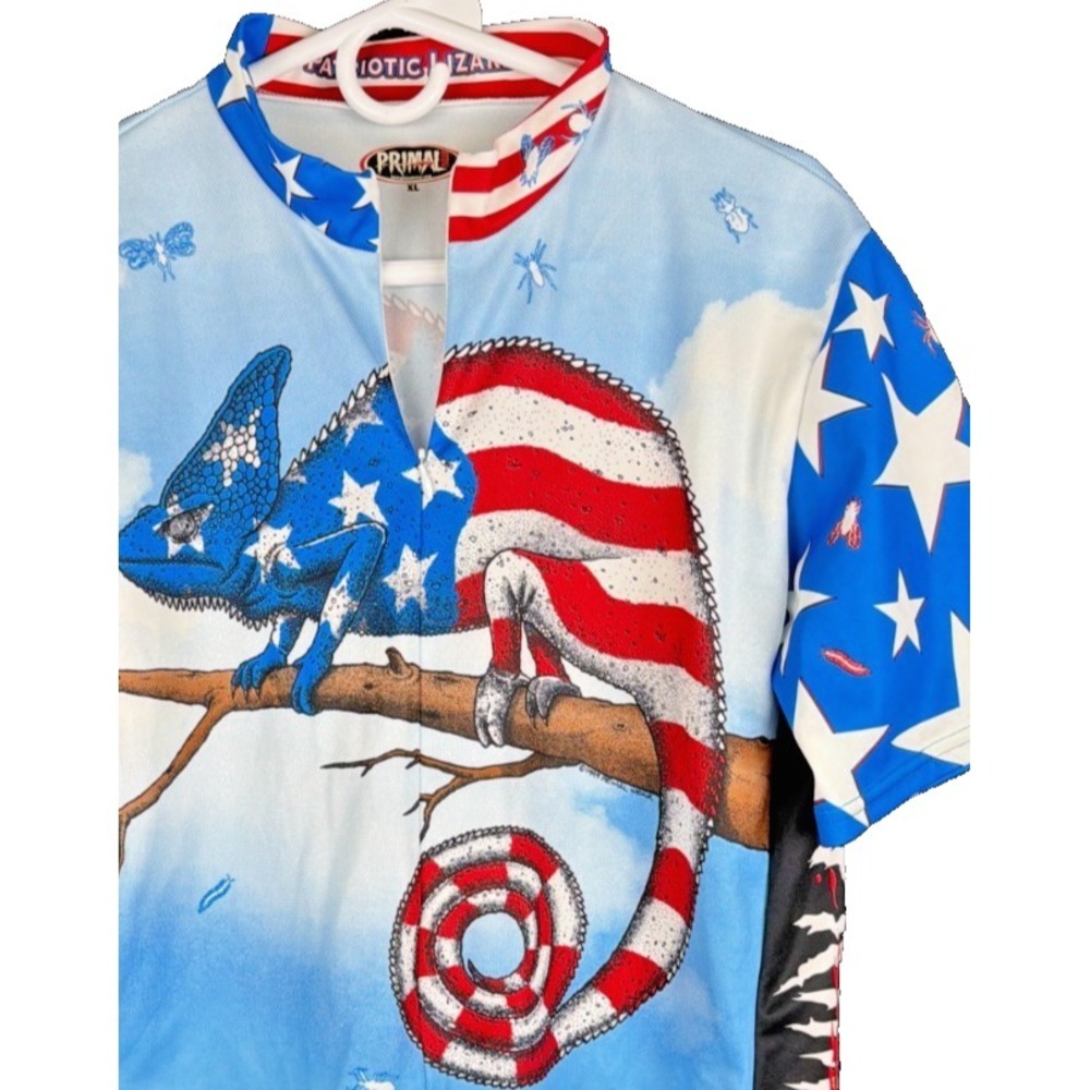 Primal Wear Cycling Jersey Men XL Patriotic Lizard American Flag Chameleon Bike‎